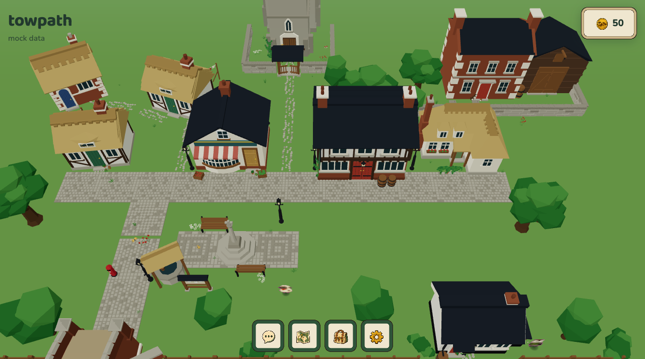 The village from above: high street, green, church close and farm end.